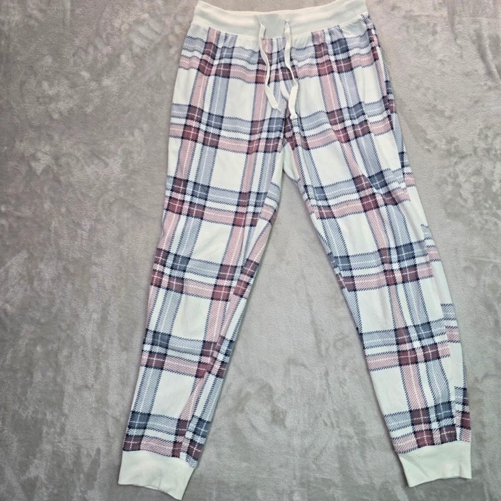 Aeropostale Womens Plaid Fleece Pajama Jogger Pants Pink Navy White Small